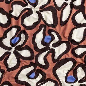 Large Squiggle Bloom Print Viscose Knit - Cream + Brown + Periwinkle