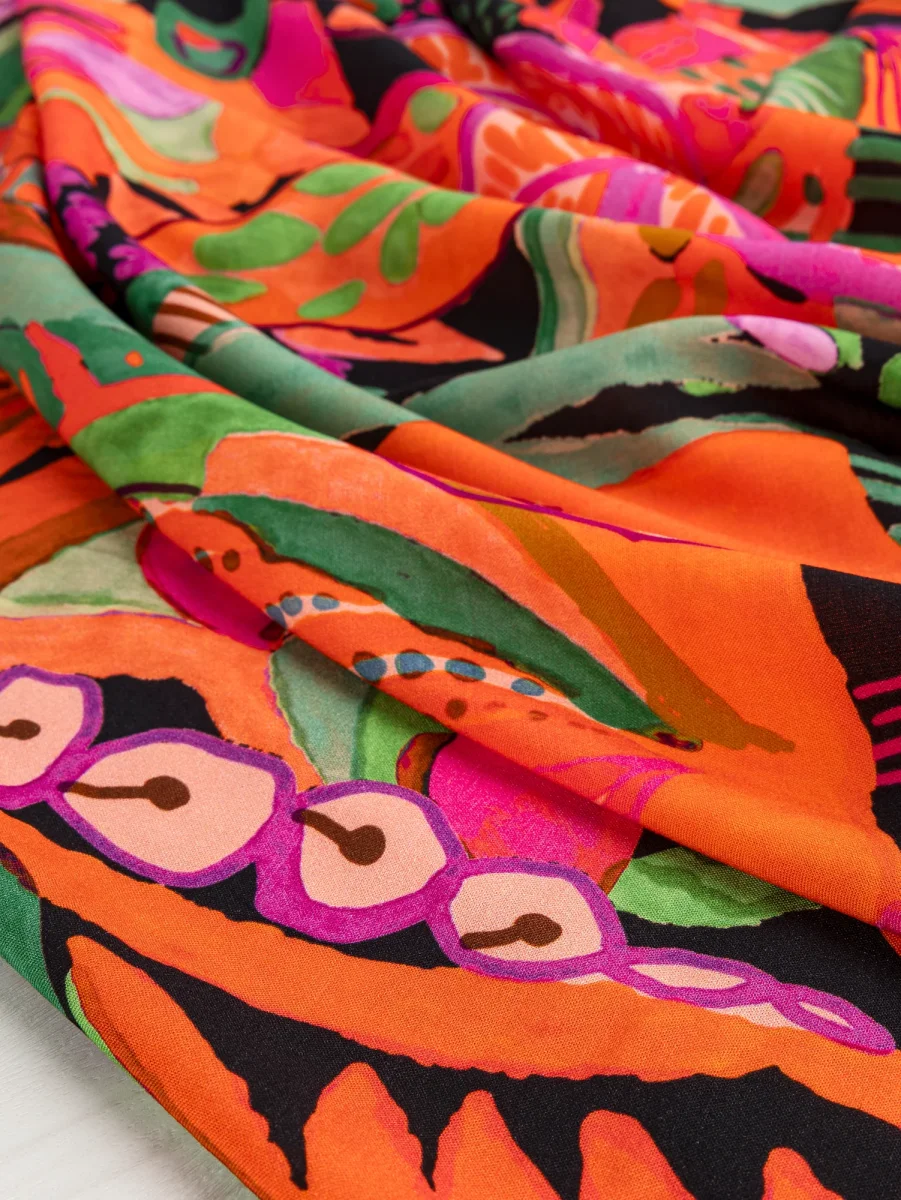 Large Tropical Print Ecovero Viscose - Black + Red + Green – Image 4