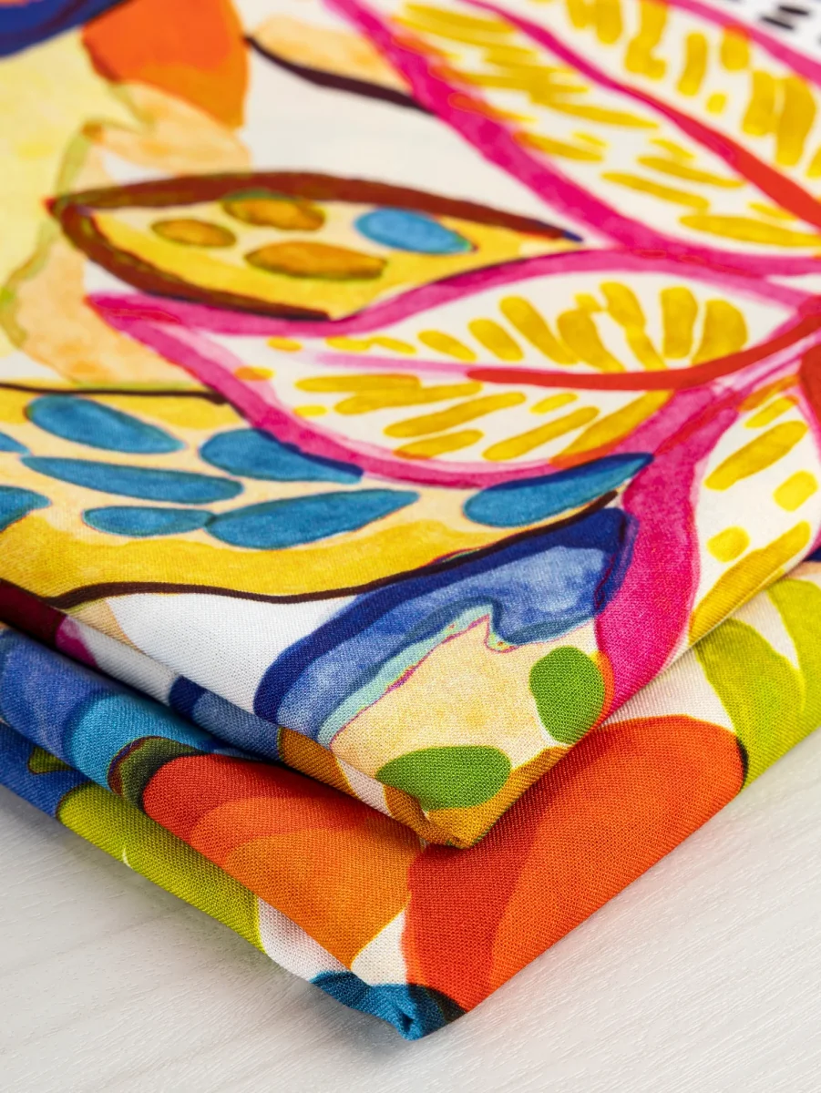 Large Tropical Print Ecovero Viscose - White + Yellow + Cobalt