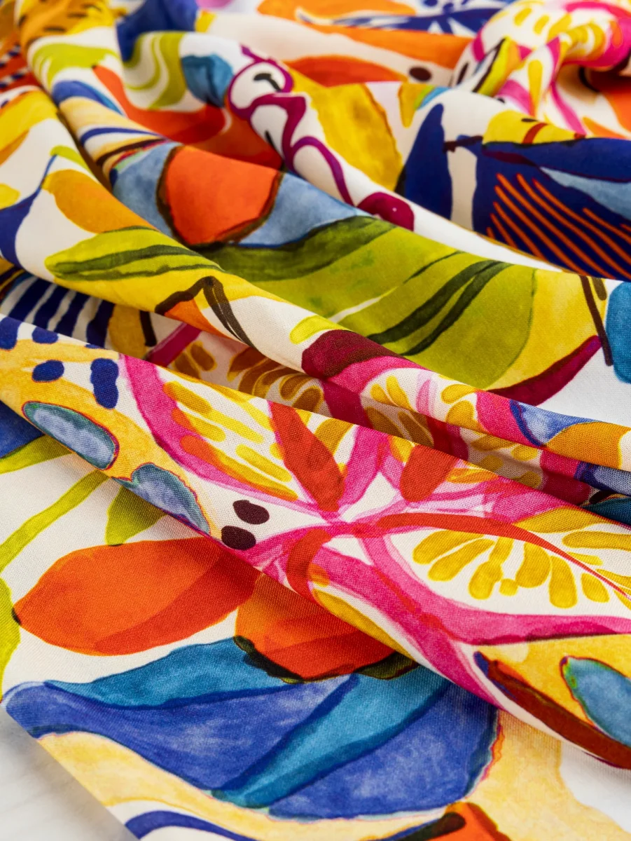 Large Tropical Print Ecovero Viscose - White + Yellow + Cobalt – Image 4