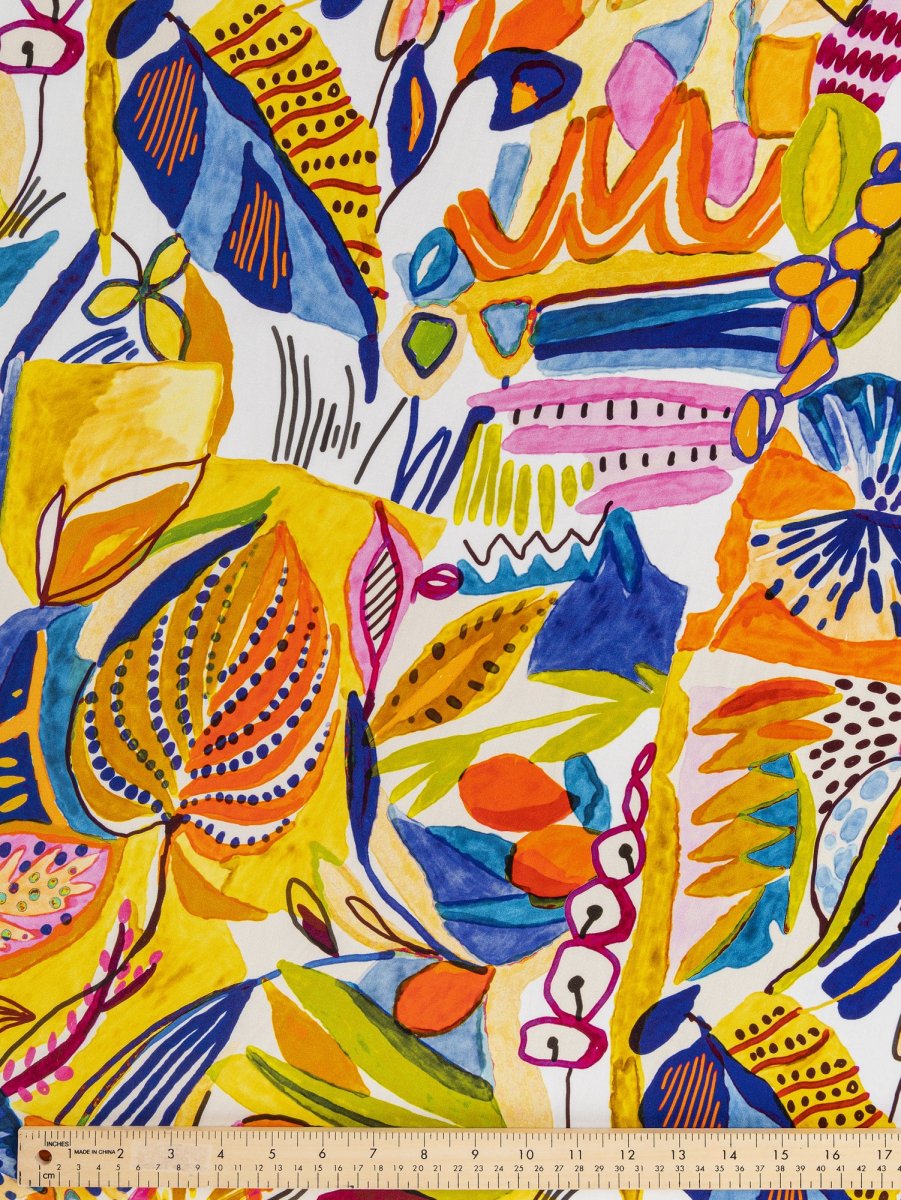 Large Tropical Print Ecovero Viscose - White + Yellow + Cobalt – Image 5