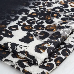 Leopard Panel Print Stretch Cotton Knit Deadstock - Black + Ochre + Cream