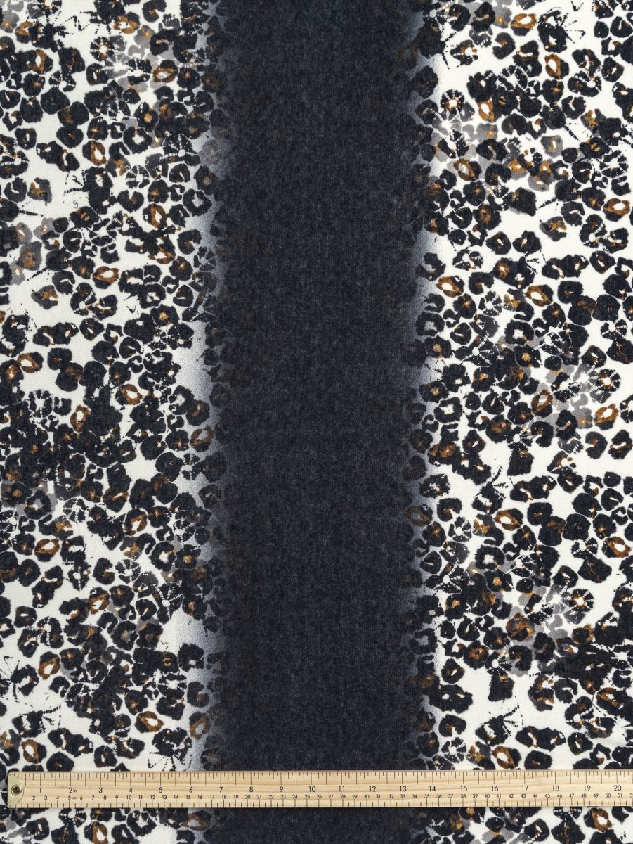 Leopard Panel Print Stretch Cotton Knit Deadstock - Black + Ochre + Cream - Swatch