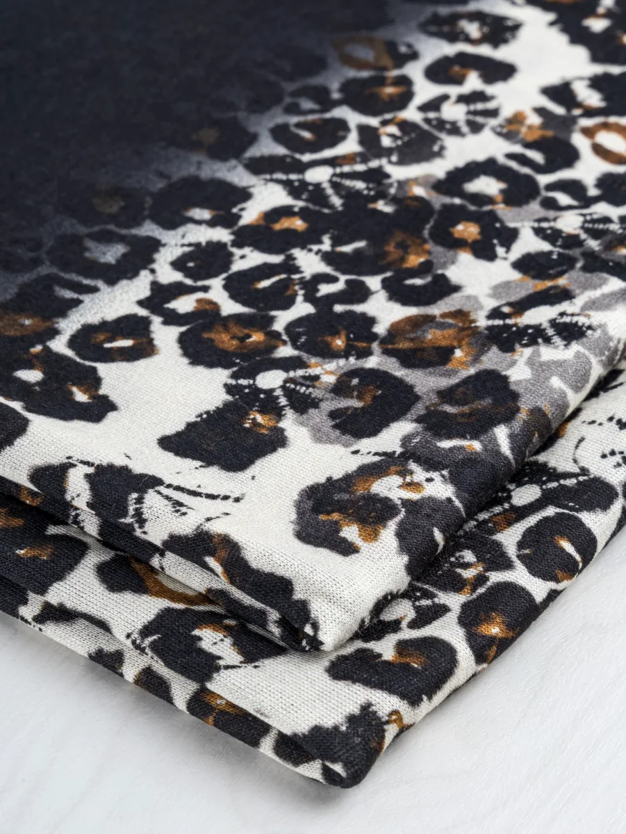 Leopard Panel Print Stretch Cotton Knit Deadstock - Black + Ochre + Cream - Swatch – Image 3