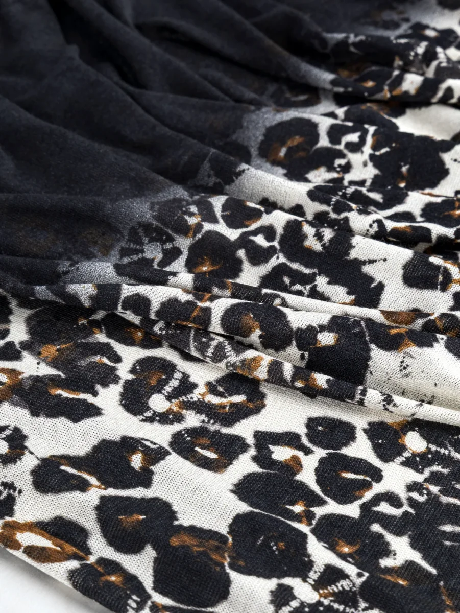 Leopard Panel Print Stretch Cotton Knit Deadstock - Black + Ochre + Cream - Swatch – Image 5