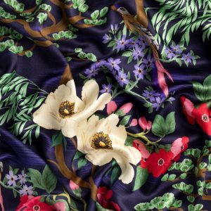 Magnolia Bird Print Viscose Silk - Indigo + Magenta