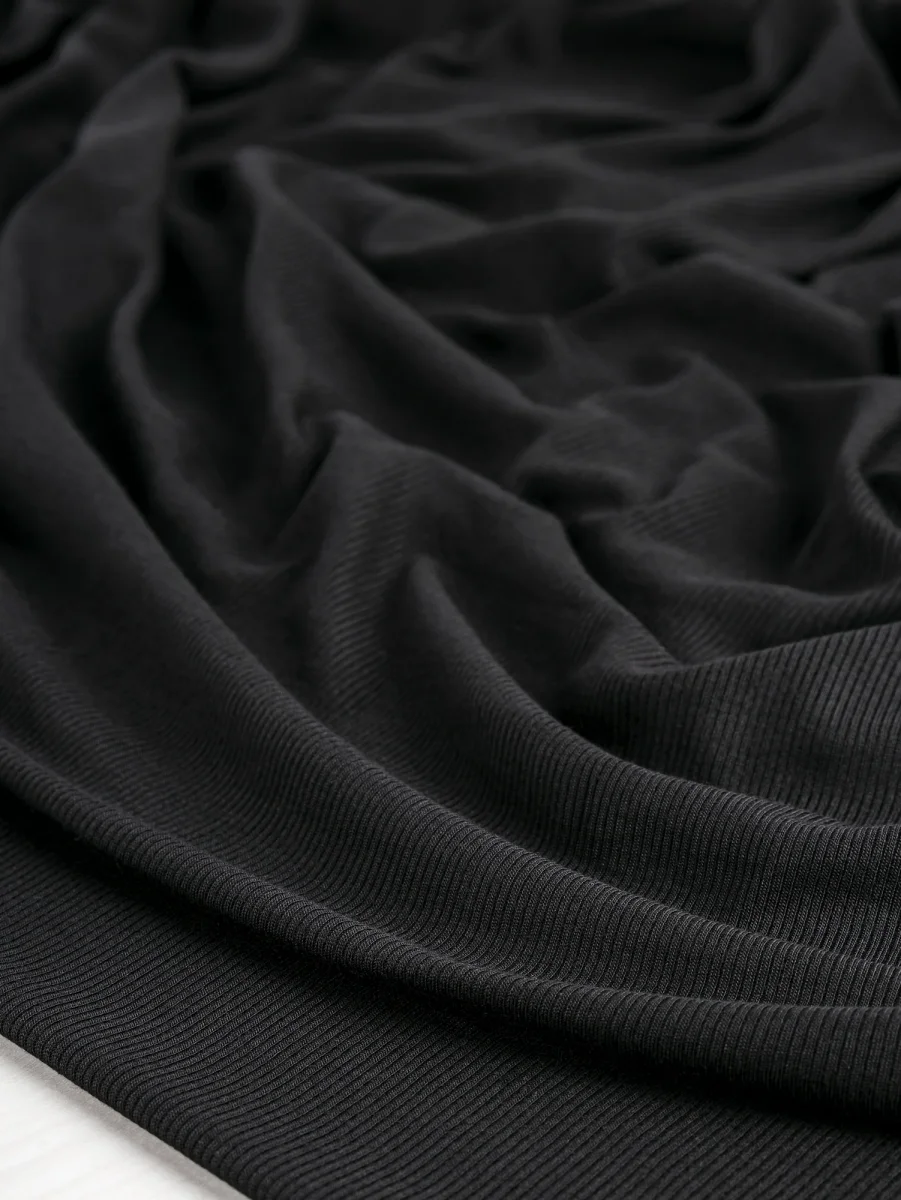 MicroModal Baby Rib Knit Deadstock - Black - Swatch – Image 4