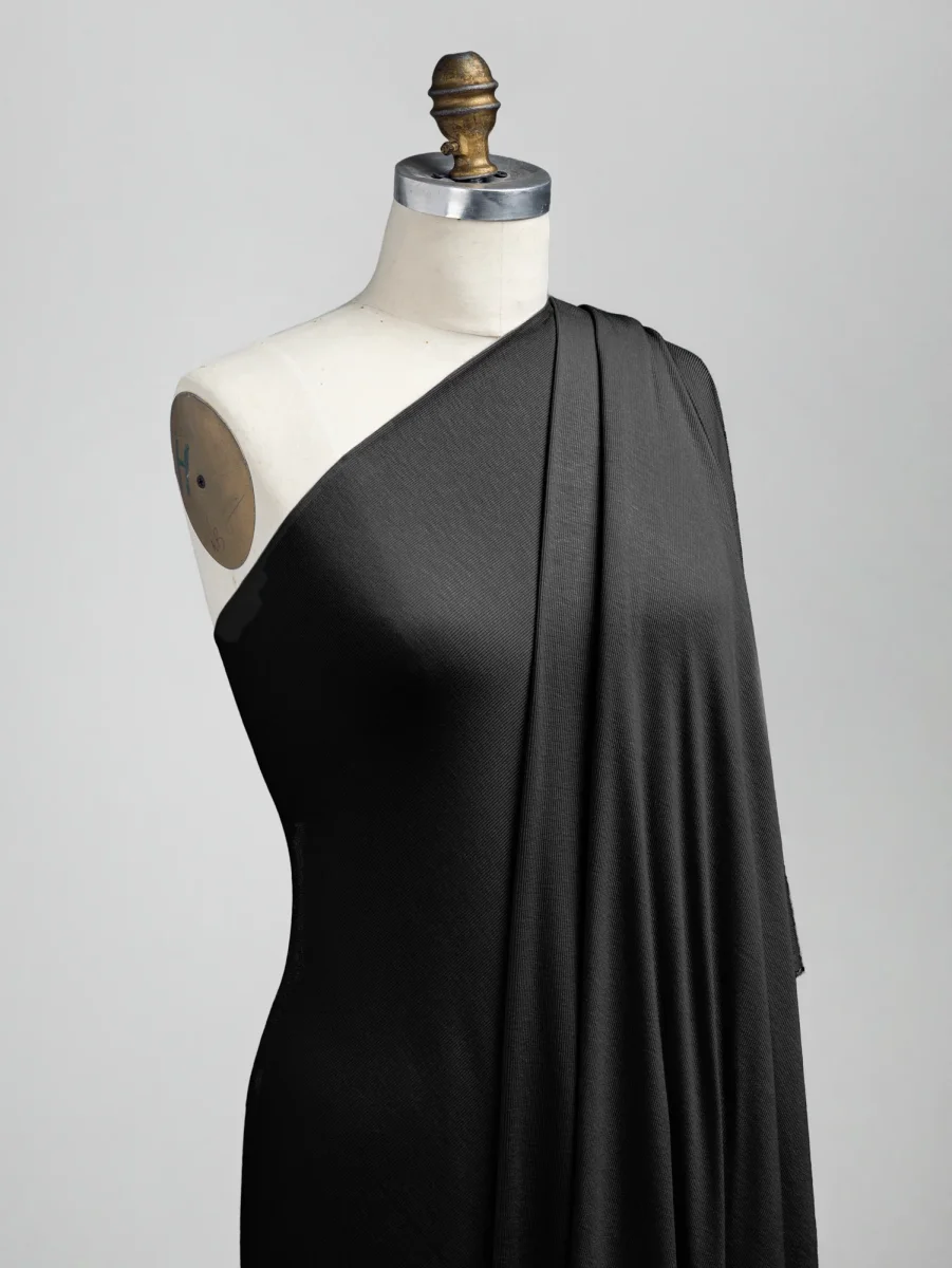 MicroModal Baby Rib Knit Deadstock - Black - Swatch