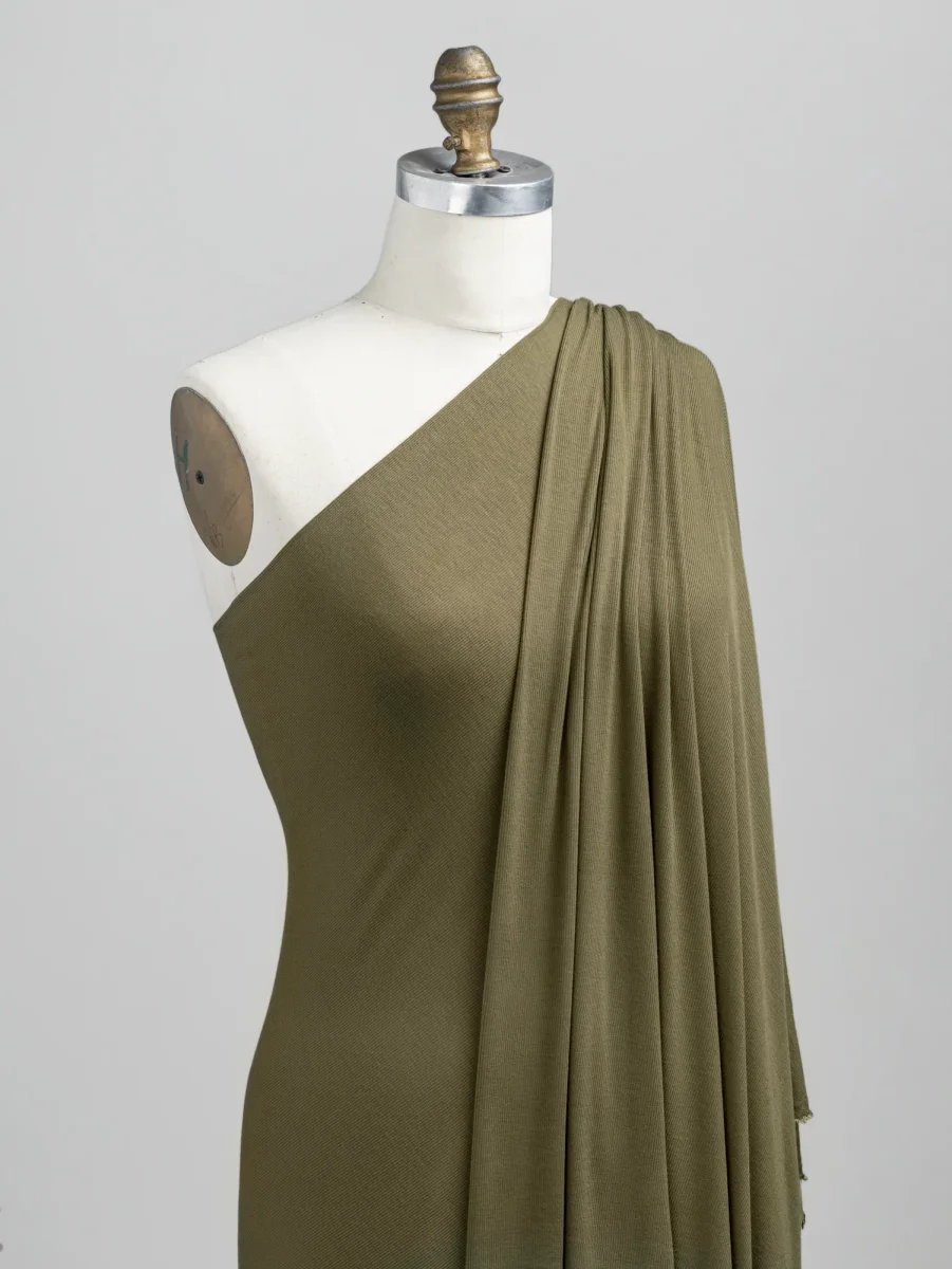 MicroModal Baby Rib Knit Deadstock - Khaki - Swatch
