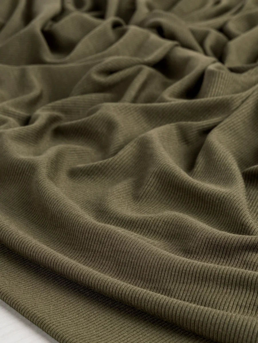 MicroModal Baby Rib Knit Deadstock - Khaki - Swatch – Image 4