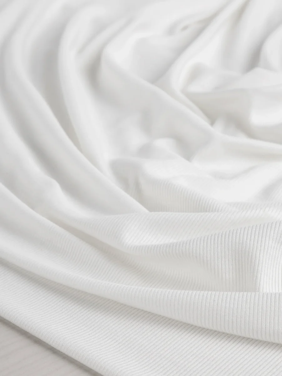 MicroModal Baby Rib Knit Deadstock - White - Swatch – Image 4