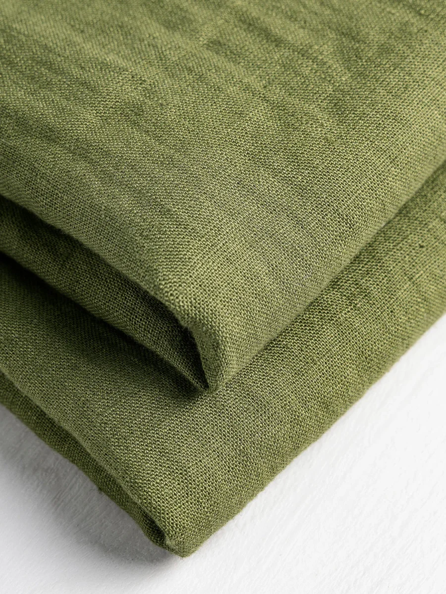 Midweight European Linen - Olive Green - Swatch – Image 7