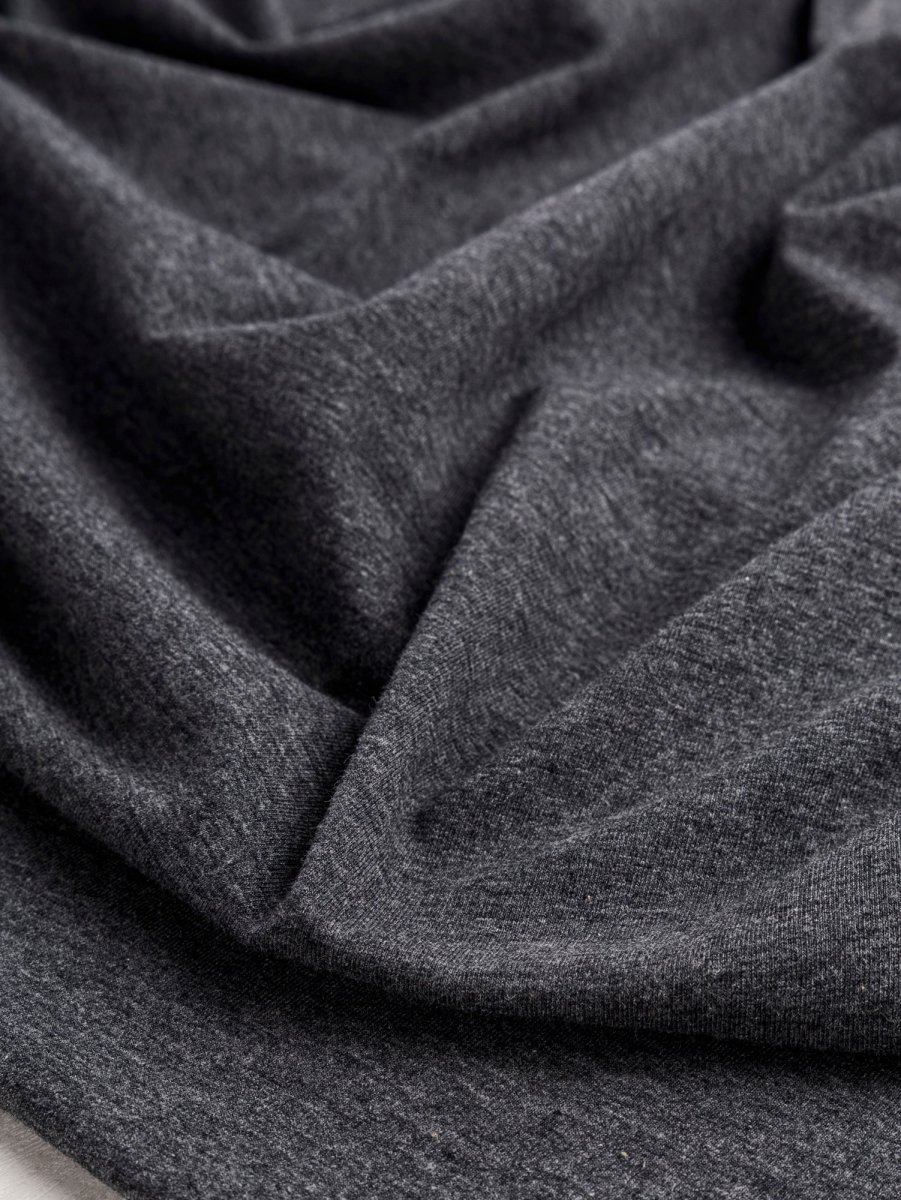 Midweight Organic Cotton Spandex Jersey Knit Deadstock - Charcoal - Swatch – Image 2