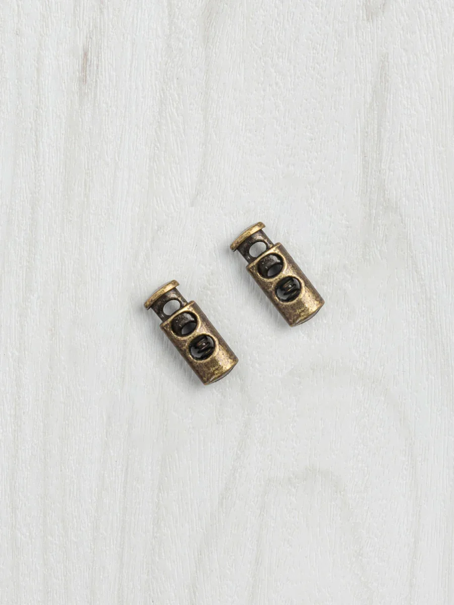 Small Double Cord Lock Antique Brass - Pack of 2