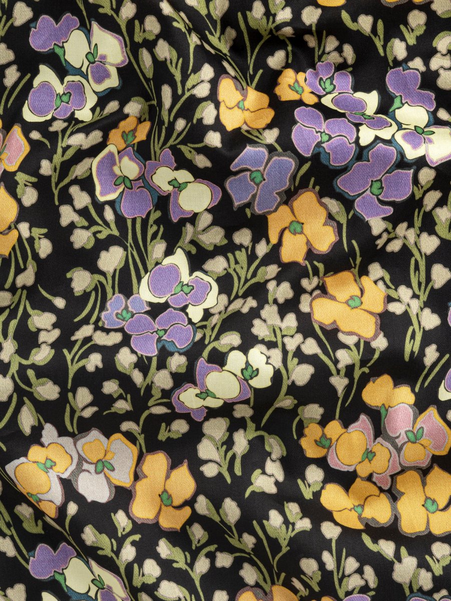 Orchids Lilies Of The Valley Print Cotton Sateen - Black + Purple + Green + Orange – Image 2