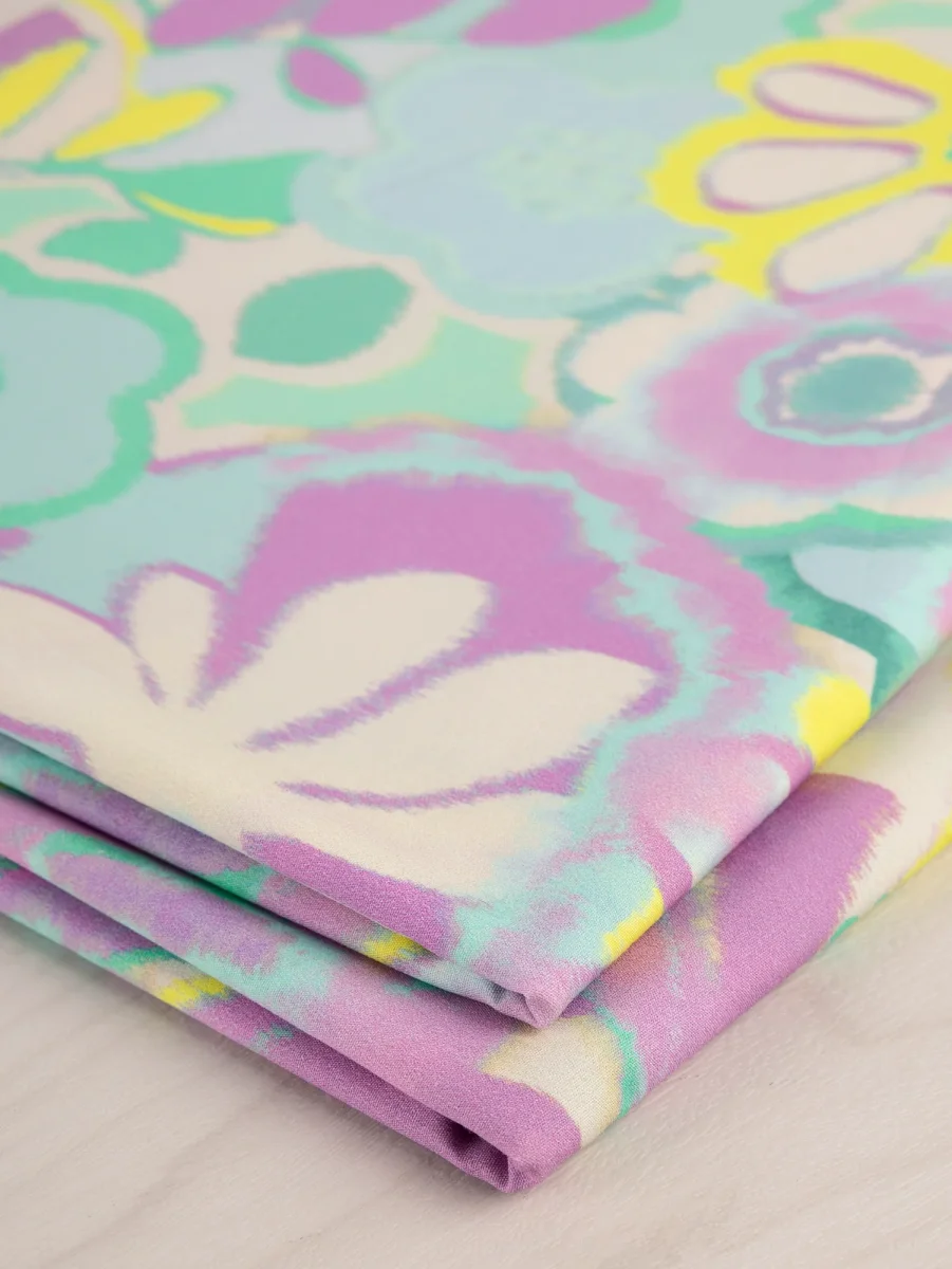 Pastel Garden Print Cotton Lawn - Cream + Lilac + Green + Yellow - Swatch – Image 3