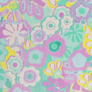 Pastel Garden Print Cotton Lawn - Cream + Lilac + Green + Yellow - Swatch