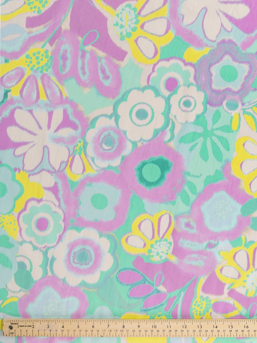 Pastel Garden Print Cotton Lawn - Cream + Lilac + Green + Yellow - Swatch