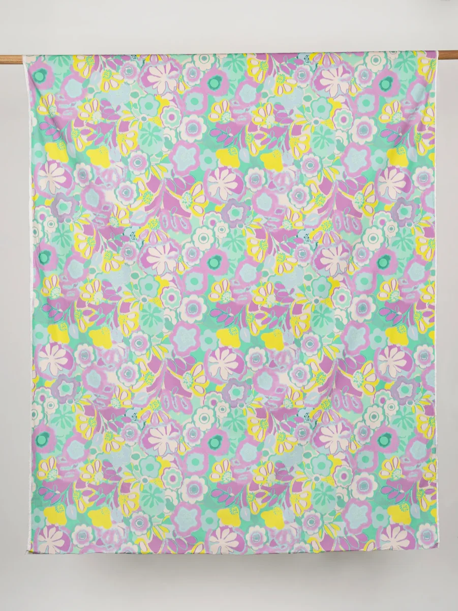 Pastel Garden Print Cotton Lawn - Cream + Lilac + Green + Yellow – Image 3