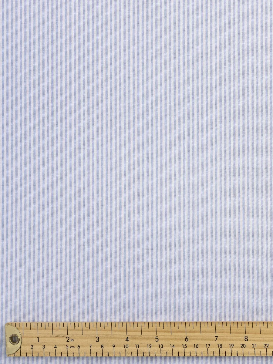 Pinpoint Striped Cotton Oxford Shirting - Chambray + White - Swatch – Image 2
