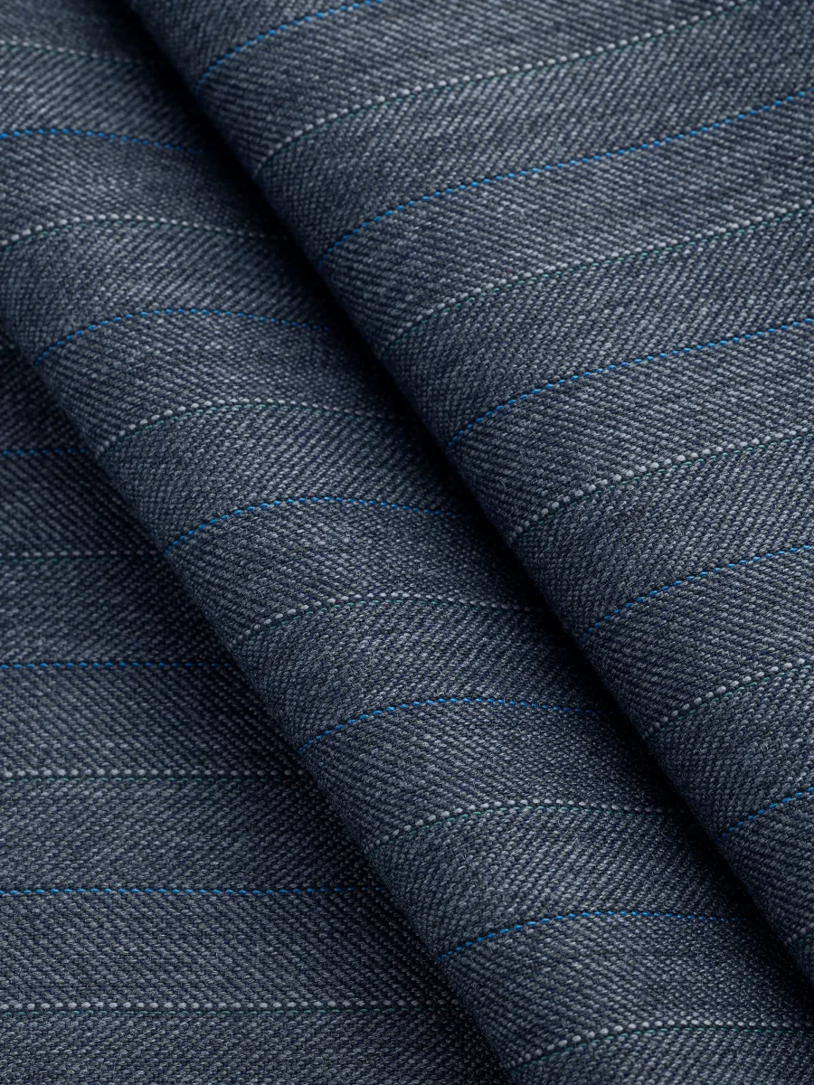 Pinstripe Chevron Italian Wool Suiting Deadstock - Graphite + Blue + Green – Image 3