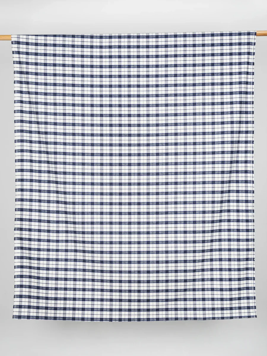 Plaid Check Brushed Cotton - White + Blue – Image 3