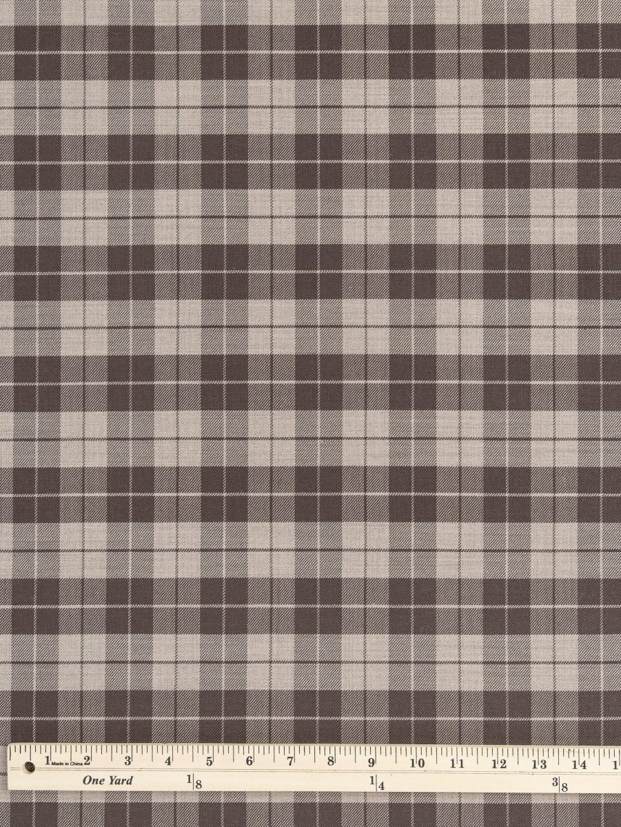 Plaid Italian Wool Stretch Suiting Deadstock - Brown + Tan – Image 4