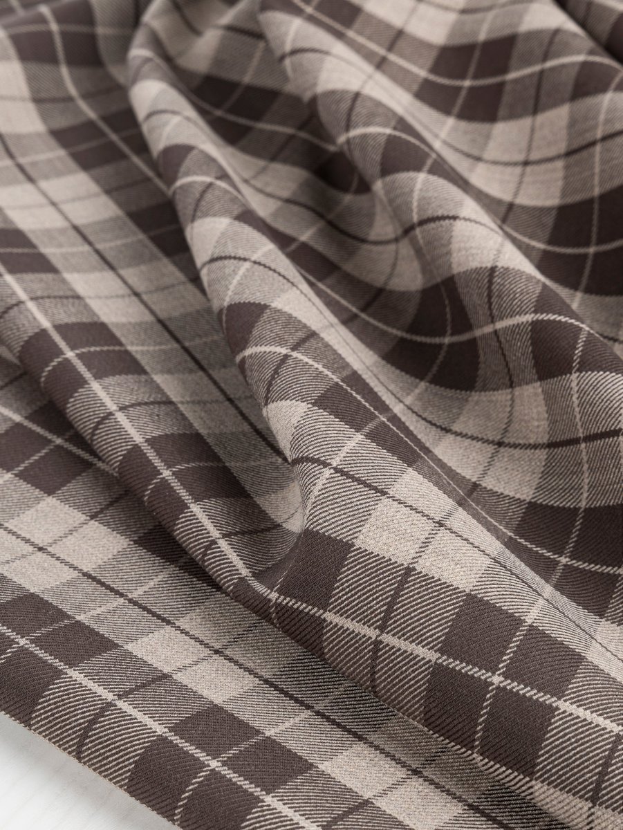 Plaid Italian Wool Stretch Suiting Deadstock - Brown + Tan – Image 3