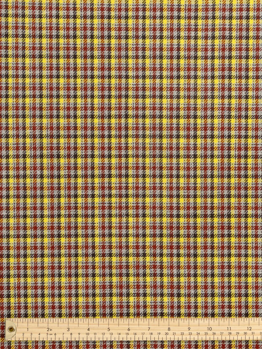 Plaid Italian Wool Suiting Deadstock - Yellow + Red + Grey + Black - Swatch