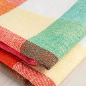 Rainbow Check European Linen - Emerald + Sapphire + Ruby + White