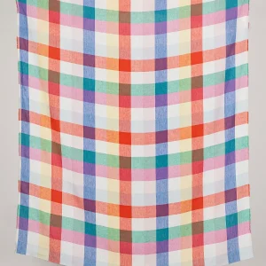 Rainbow Check European Linen - Emerald + Sapphire + Ruby + White - Swatch