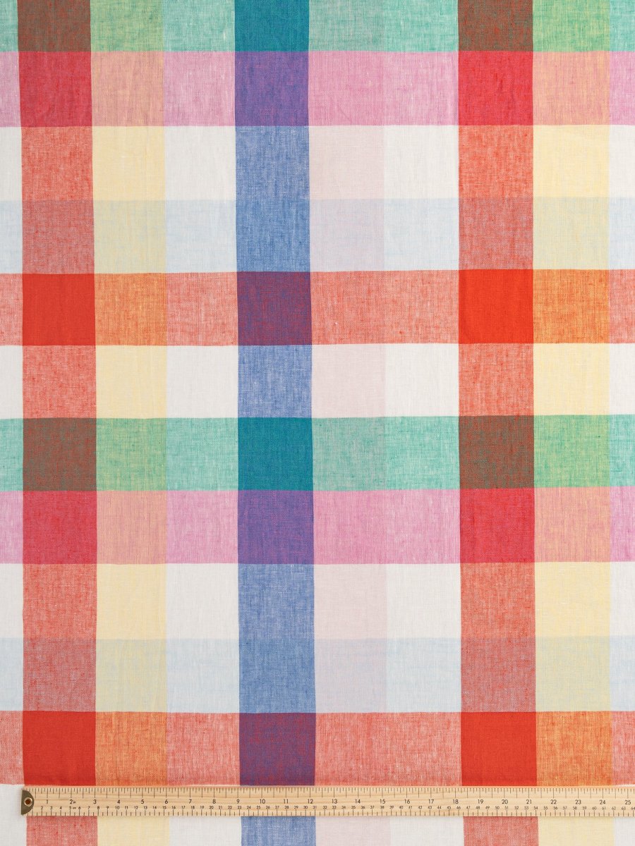 Rainbow Check European Linen - Emerald + Sapphire + Ruby + White – Image 6