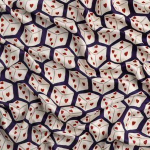 Roll The Dice Print Viscose Silk - Aubergine + Cream + Red