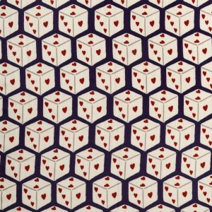 Roll The Dice Print Viscose Silk - Aubergine + Cream + Red - Swatch