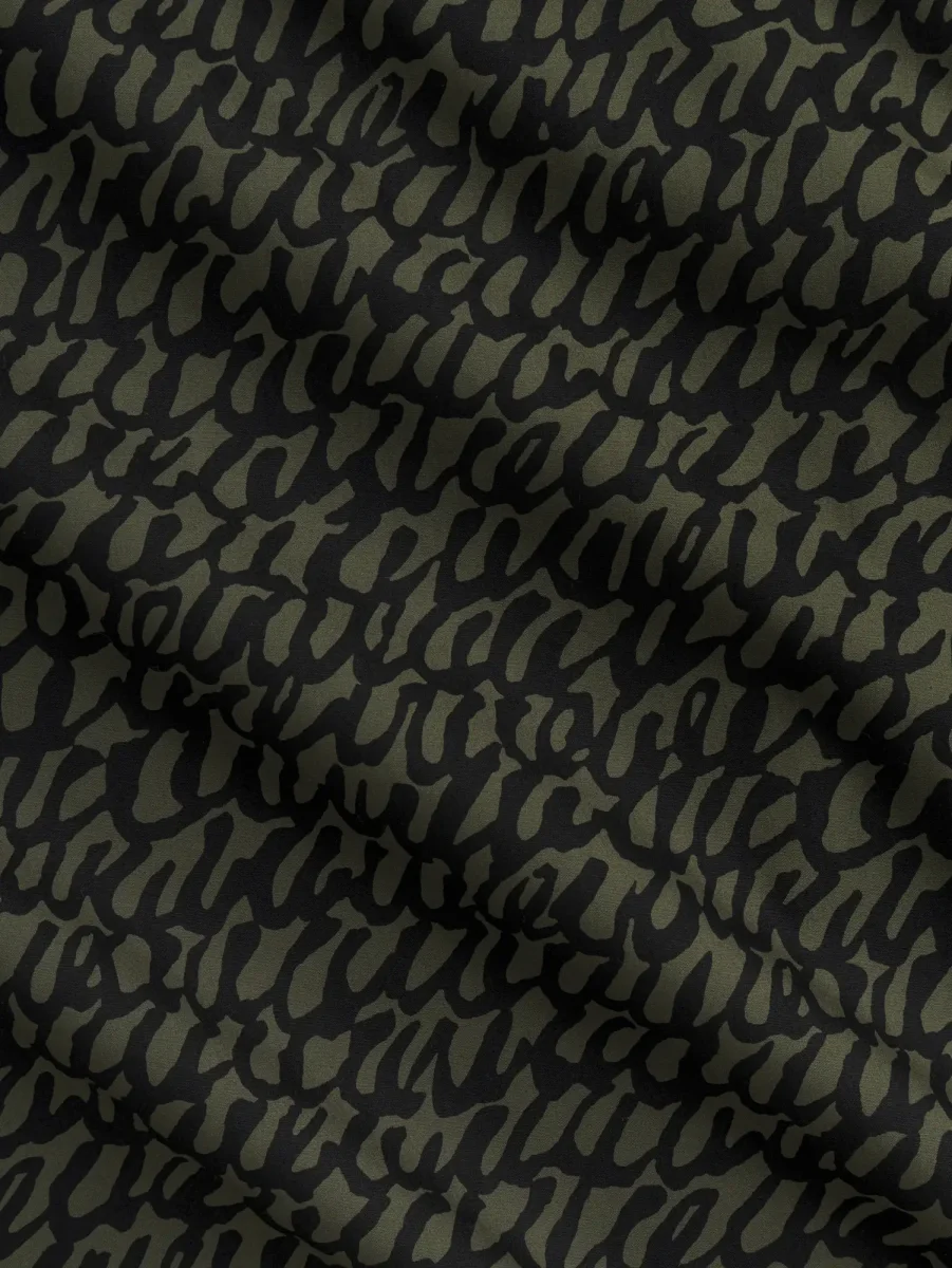 Scribble Print Japanese Cotton Lawn - Olive + Black - Swatch – Image 3