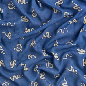 Serpentine Print Viscose Wool - Cerulean Blue + Black + Cream
