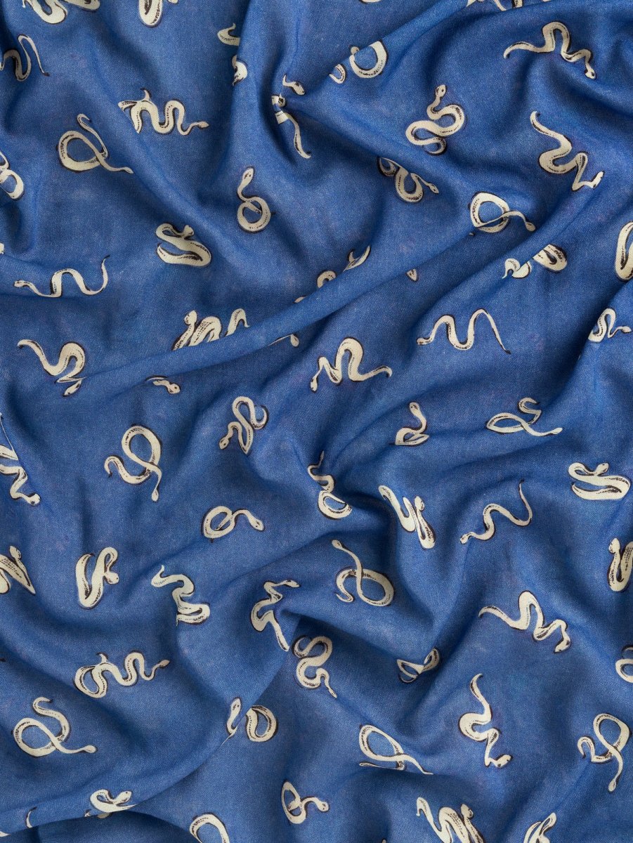 Serpentine Print Viscose Wool - Cerulean Blue + Black + Cream