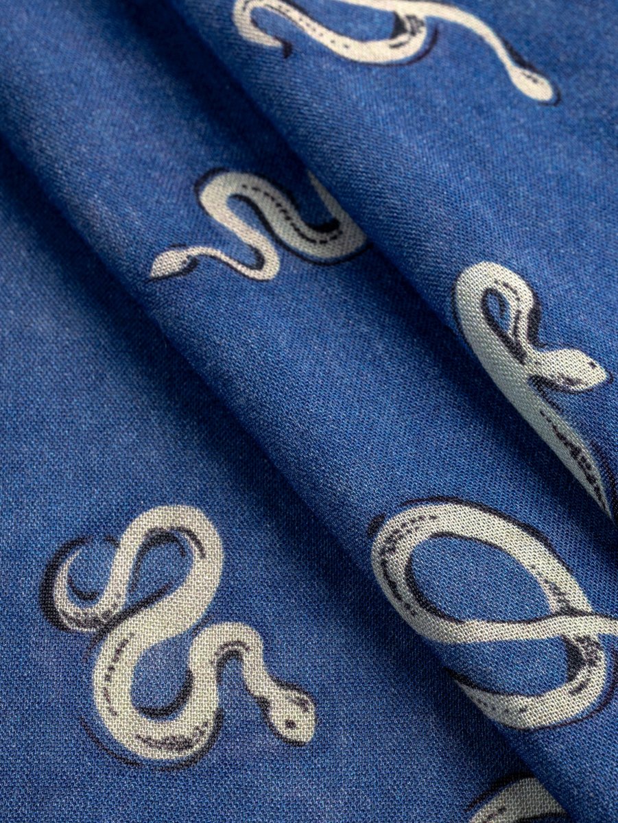 Serpentine Print Viscose Wool - Cerulean Blue + Black + Cream – Image 4
