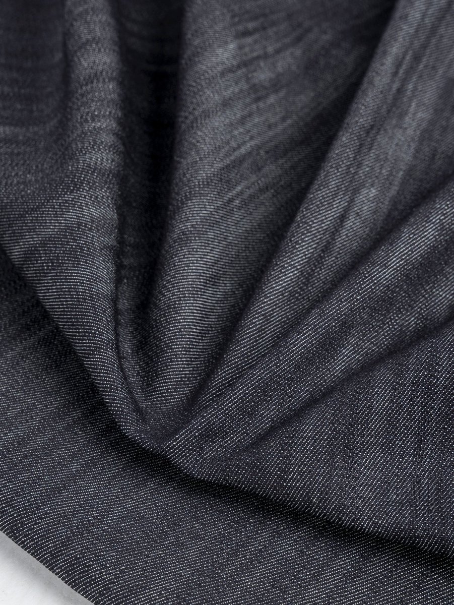 Slight Stretch Striated Midweight Denim Deadstock - Dark Indigo