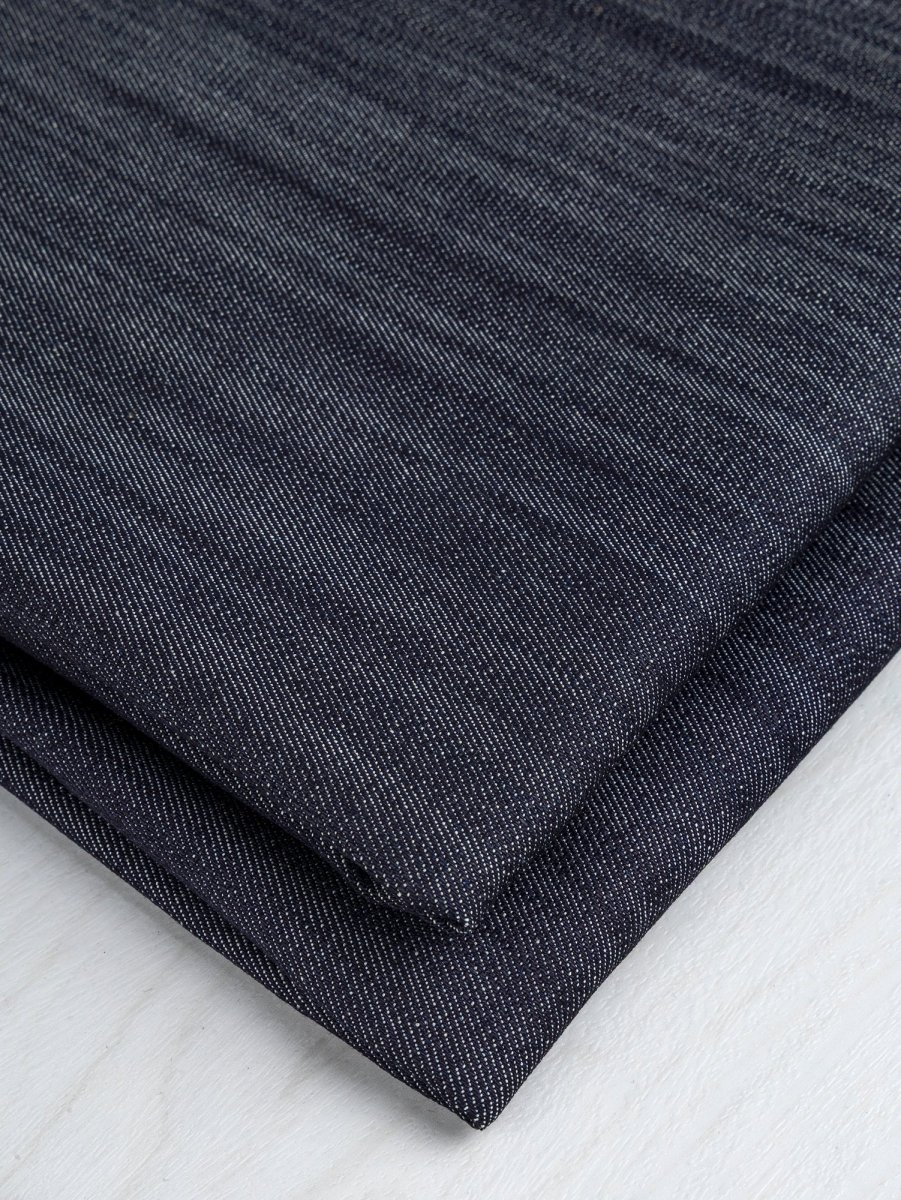 Slight Stretch Striated Midweight Denim Deadstock - Dark Indigo – Image 3