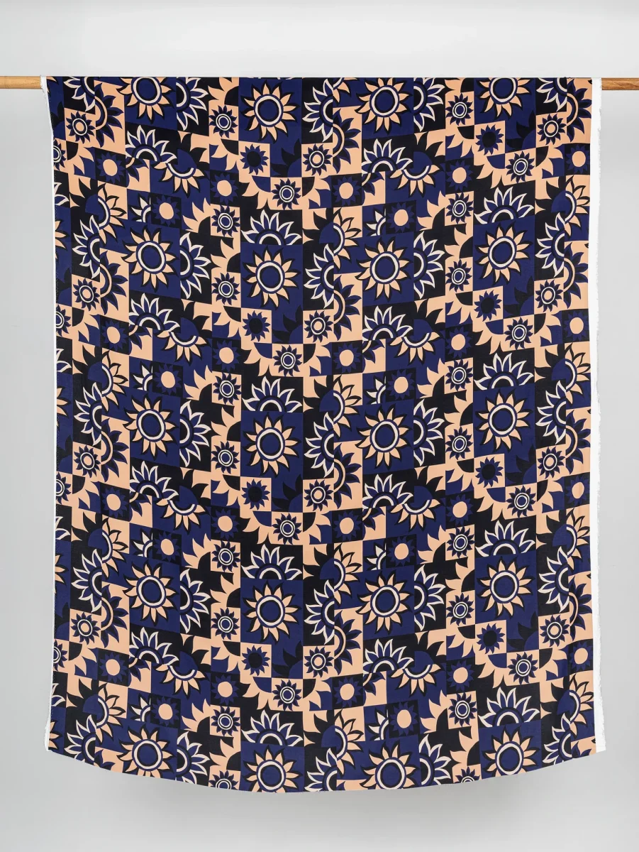 Solar Mosaic Print Ecovero Viscose - Black + Navy + Tan – Image 3
