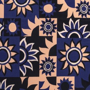 Solar Mosaic Print Ecovero Viscose - Black + Navy + Tan - Swatch