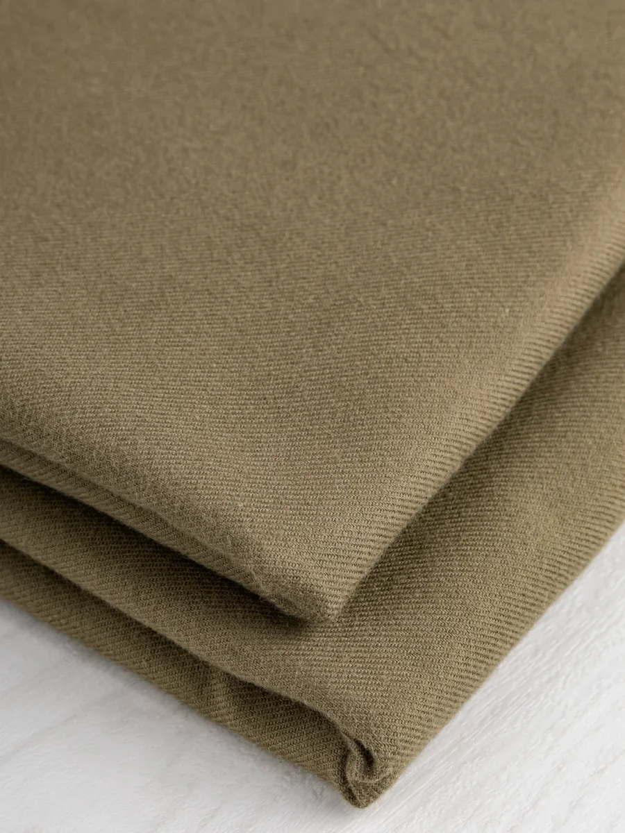Solid Cotton Flannel Twill - Khaki – Image 4