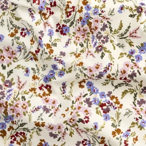 Spring Floral Print BCI Cotton Poplin - Cream + Olive + Periwinkle