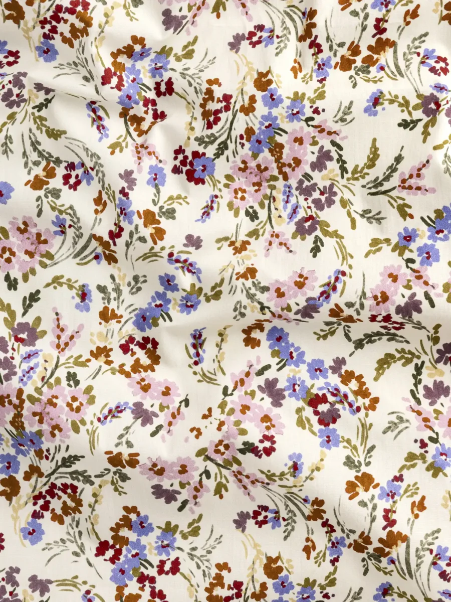 Spring Floral Print BCI Cotton Poplin - Cream + Olive + Periwinkle – Image 2