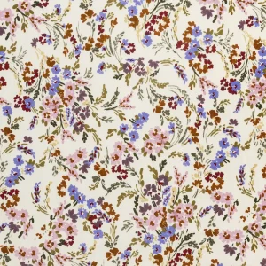 Spring Floral Print BCI Cotton Poplin - Cream + Olive + Periwinkle - Swatch