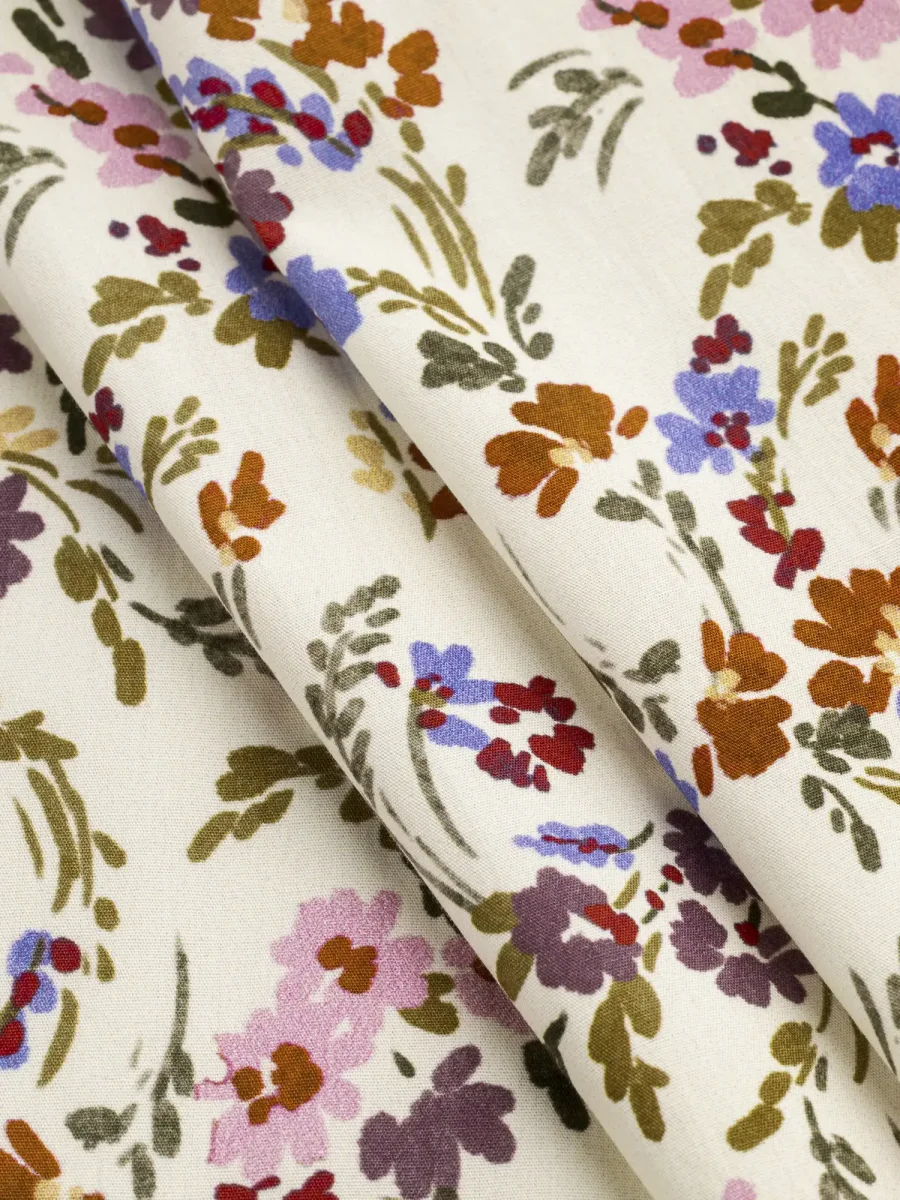 Spring Floral Print BCI Cotton Poplin - Cream + Olive + Periwinkle - Swatch – Image 4