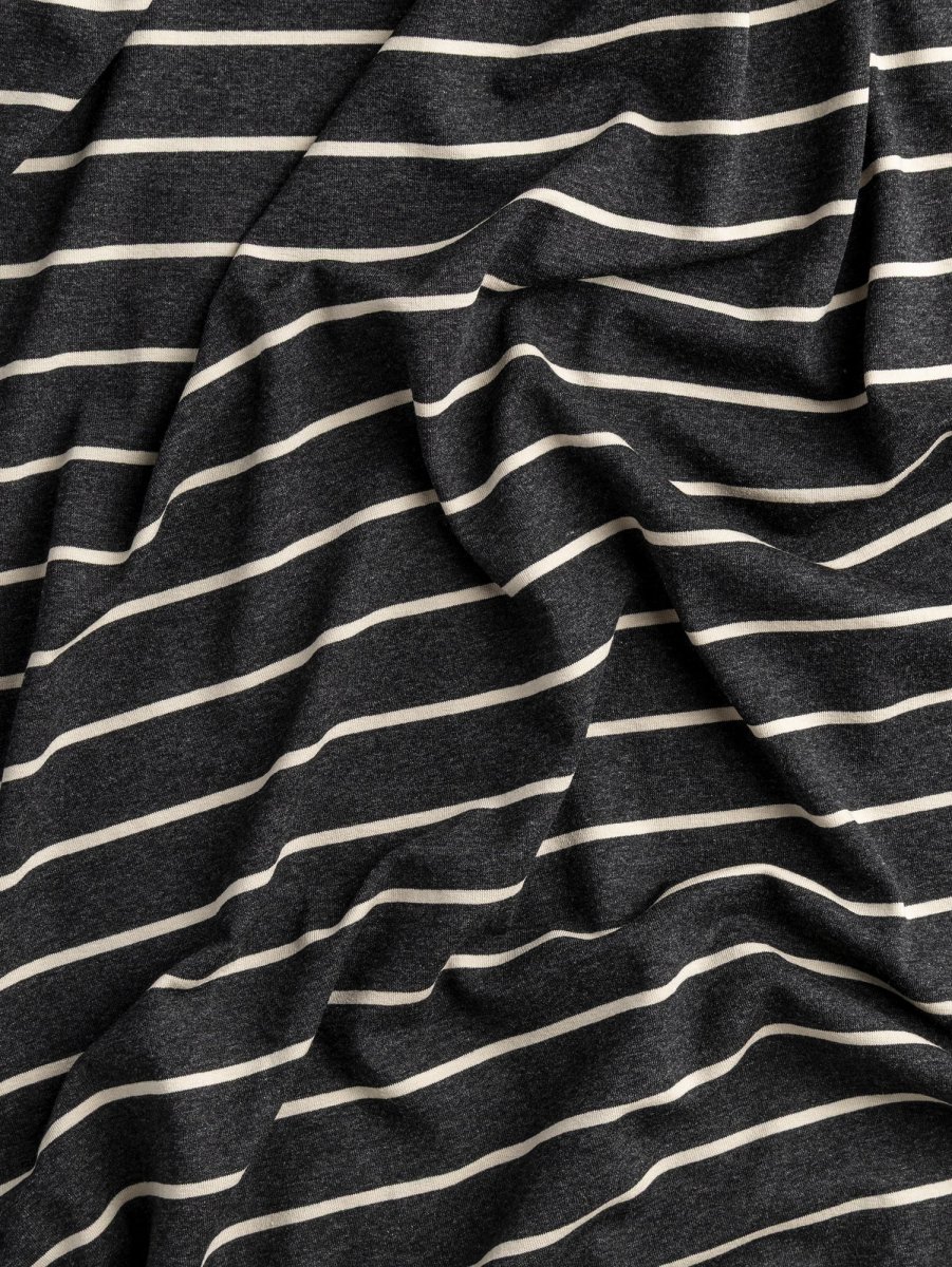 Stripe EcoVero Rayon Spandex Jersey Knit - Charcoal + Cream - Swatch – Image 4