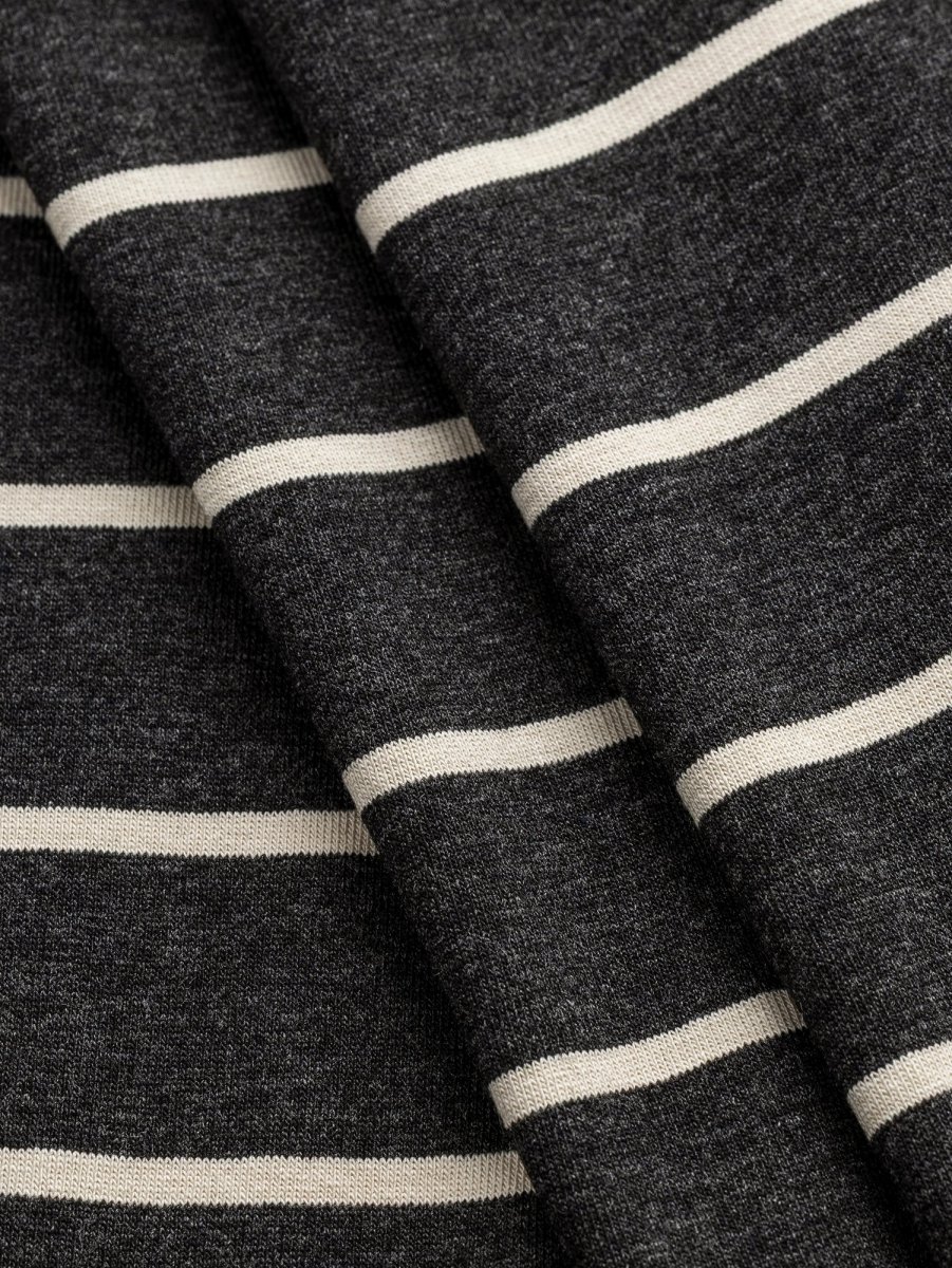 Stripe EcoVero Rayon Spandex Jersey Knit - Charcoal + Cream - Swatch – Image 3