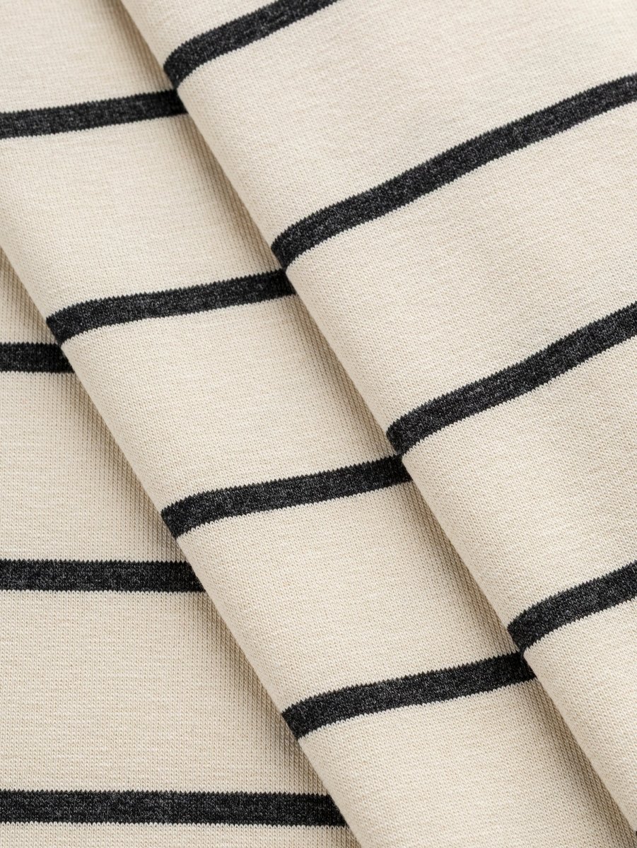Stripe EcoVero Rayon Spandex Jersey Knit - Cream + Charcoal – Image 2